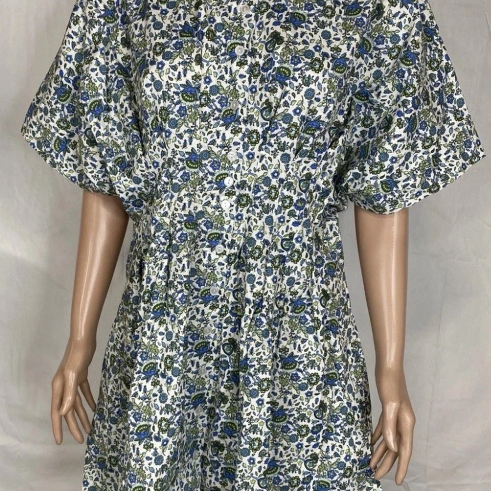 Anthropologie Blue and Cream Floral Shirtwaist Mini Dress - Picture 5 of 11
